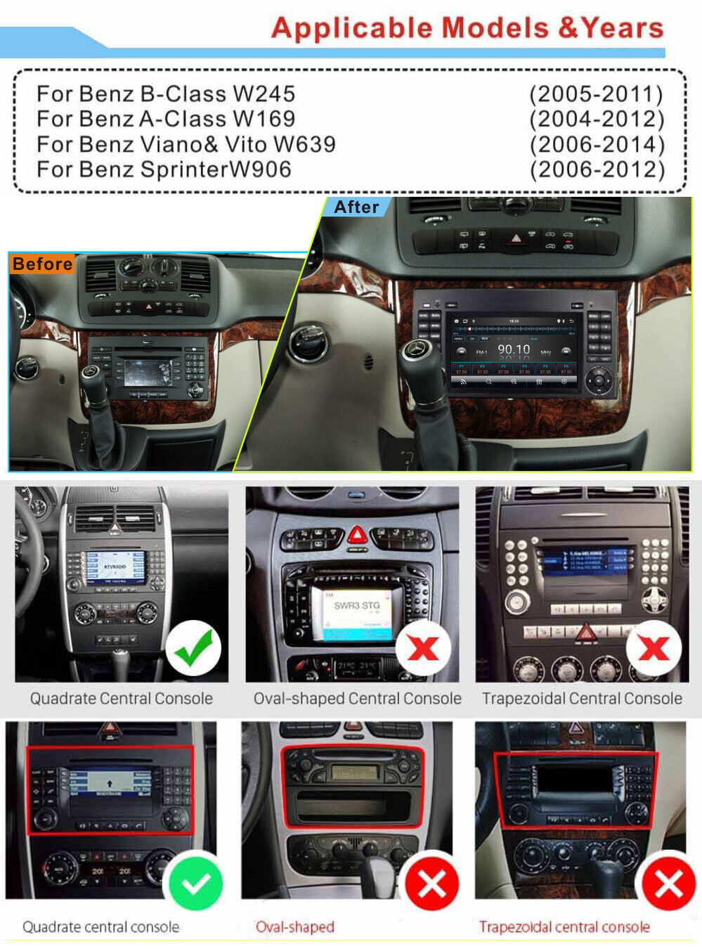Für Mercedes Benz A / B Klasse W169  Viano  Sprinter, Vito, Viano, VW Crafter. Android 13 CARPLAY Autoradio GPS Navi DVD  USB RDS Carplay