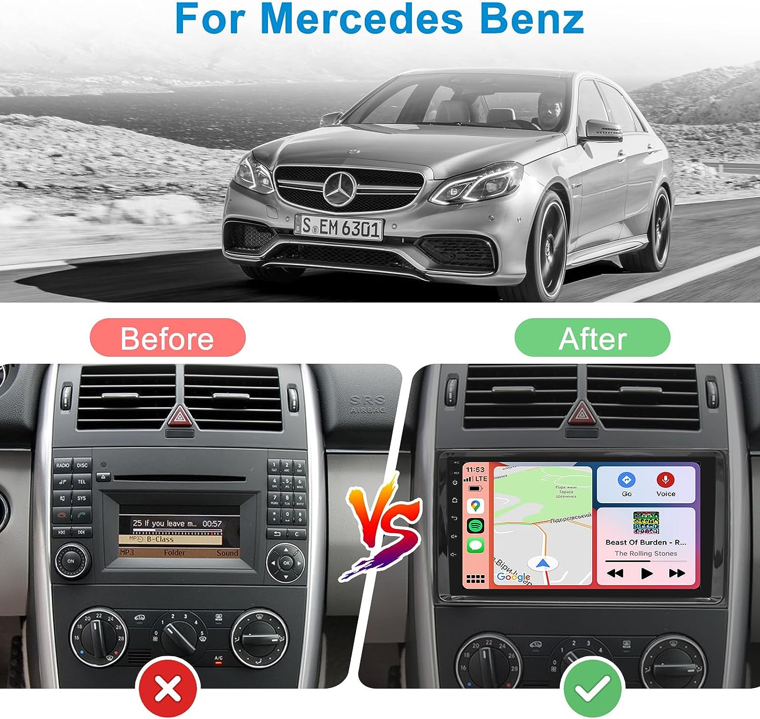 für Mercedes A B Sprinter Vito Viano VW Crafter  9 zoll Android 15  Autoradio GPS Navi Wifi  Carplay Bluetooth RDS 4GB RAM 64GB ROM