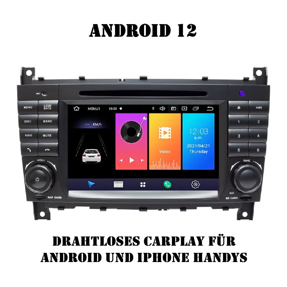  für Mercedes C Class W203 CLK W209 C200 CLC 7 Zoll  Android 12  Autoradio GPS  Navi CARPLAY RDS USB 2GB RAM 32GB ROM Wireless Carplay