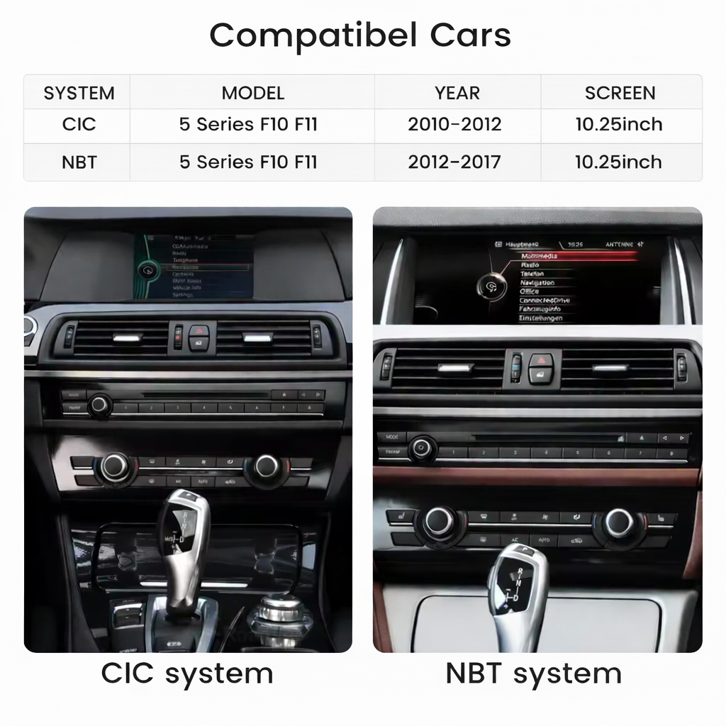 Für BMW F10 F11 NBT System 10.2 Zoll Display Wireless Carplay und Android Auto USB Touchscreen, integrierter DSP, Linux System