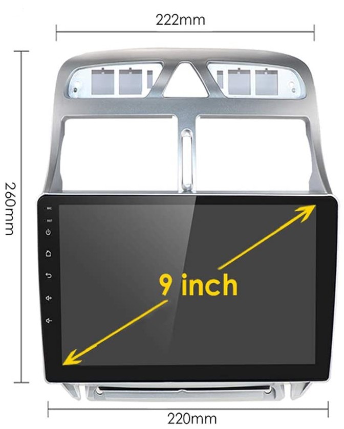Peugeot 307 Android 10 Autoradio 9" Touchscreen BT GPS Navi Carplay RDS 64GB 4GB