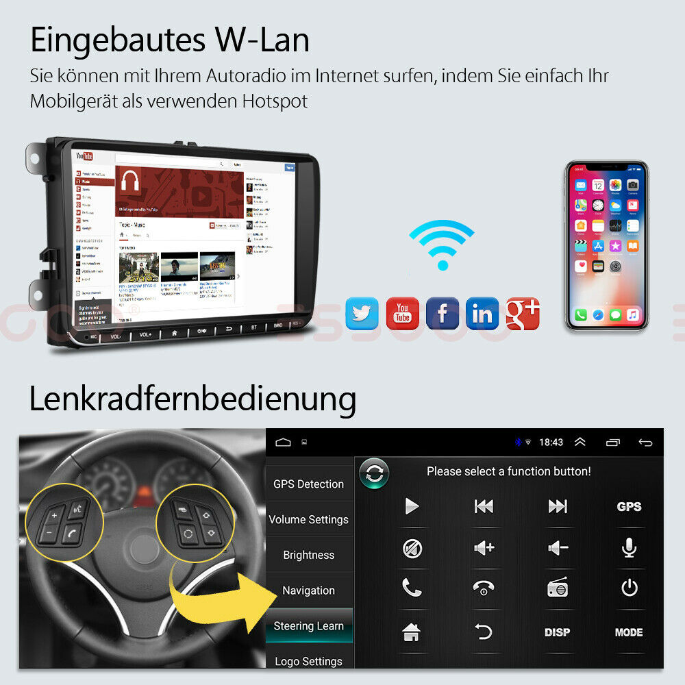 9 zoll Android 11  Autoradio GPS WIFI AUX USB  für VW Golf 5/6 V VI, Passat B6, Tiguan, Polo, Jetta, Touran, Candy, Shran, EOS, Skoda Fabia, Octavia Yeti, Seat Leon. 2GB RAM