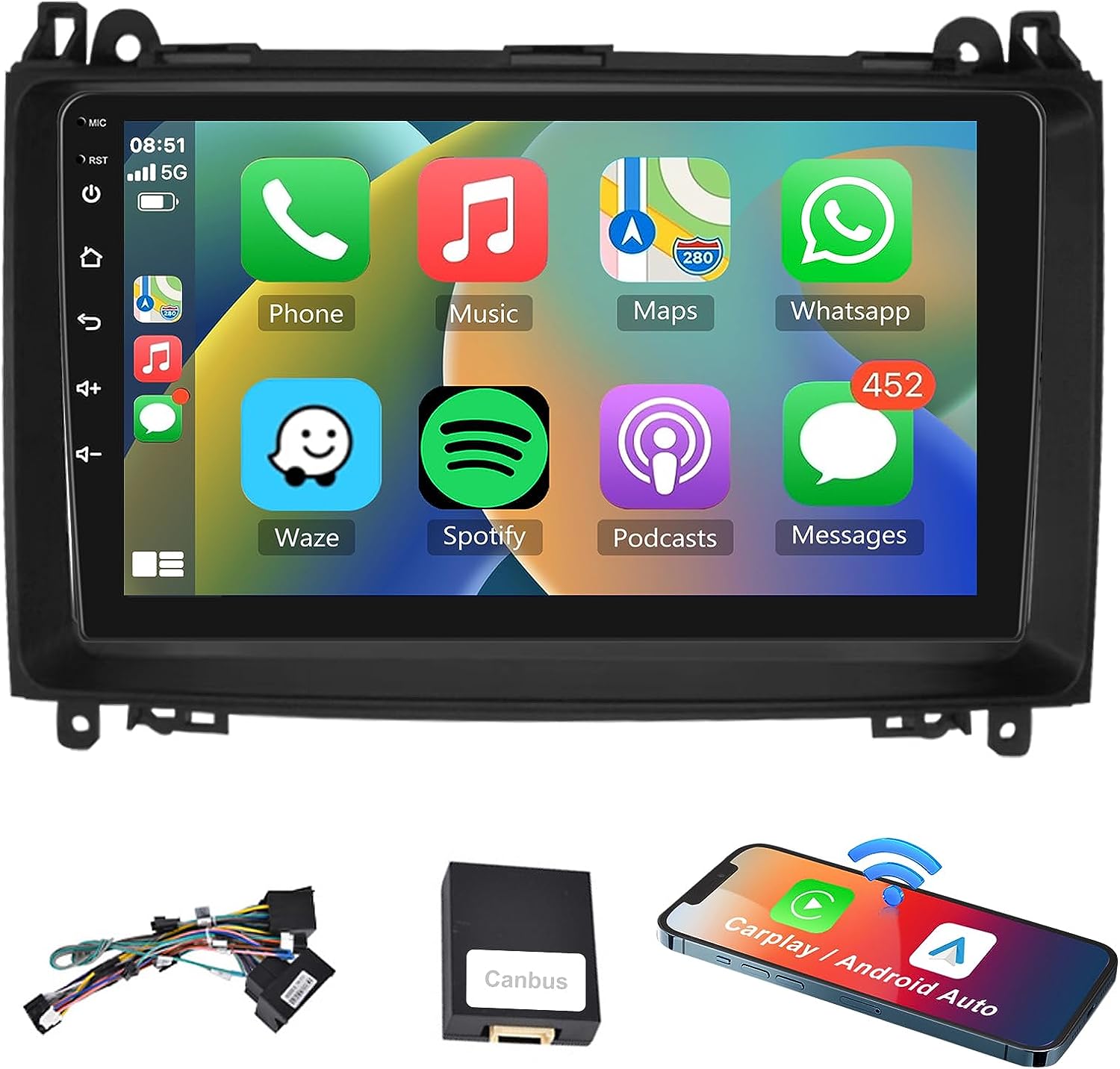 für Mercedes A B Sprinter Vito Viano VW Crafter  9 zoll Android 15  Autoradio GPS Navi Wifi  Carplay Bluetooth RDS 4GB RAM 64GB ROM
