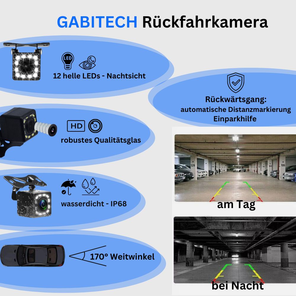 170 ° Winkel Auto Rückfahrkamera Nachtsicht 12 LED wasserdicht kabelgebunden