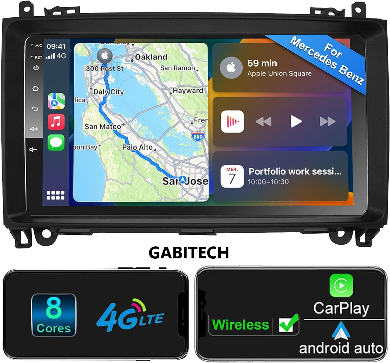 für Mercedes A B Sprinter Vito Viano VW Crafter  9 zoll Android 15  Autoradio GPS Navi Wifi  Carplay Bluetooth RDS 4GB RAM 64GB ROM