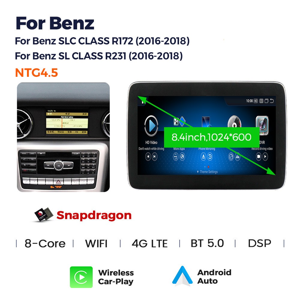 Für Mercedes SLK SLC SL R172 R231 NTG 5.0  9.33" Touchscreen Android 14 GPS Navi CarPlay und Android Auto. 4GB RAM Octa-Core