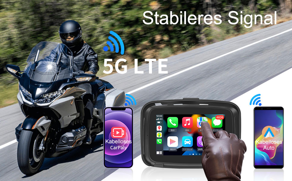 5 Zoll GPS Motorrad Navigationsgerät Navi mit Apple Carplay Android Auto, Touchscreen, Dual-Bluetooth, wasserdicht