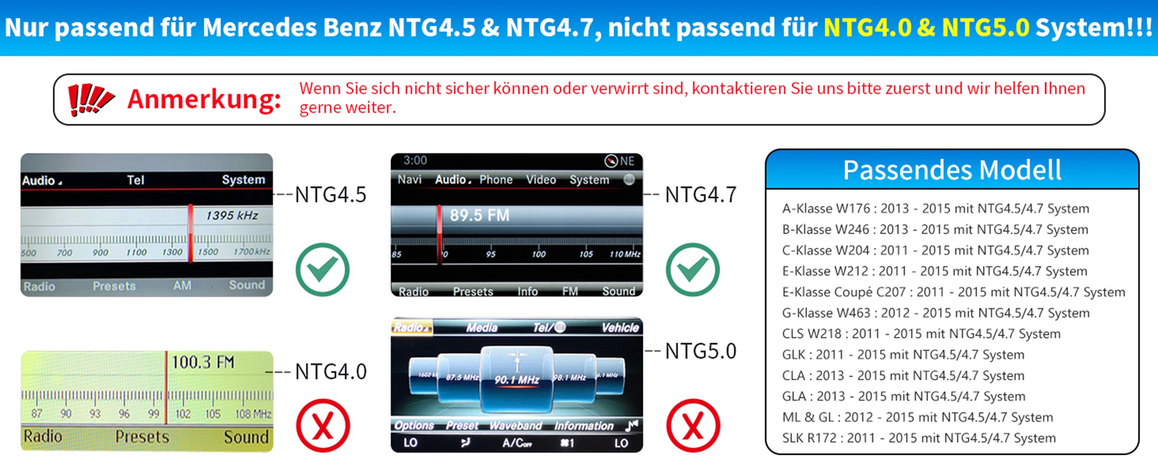 für Mercedes Benz A B CLA GLA C E ML GL GLK SLK Mit NTG4.5/4.7 SYSTEM  Drahtlos CarPlay Android Auto 