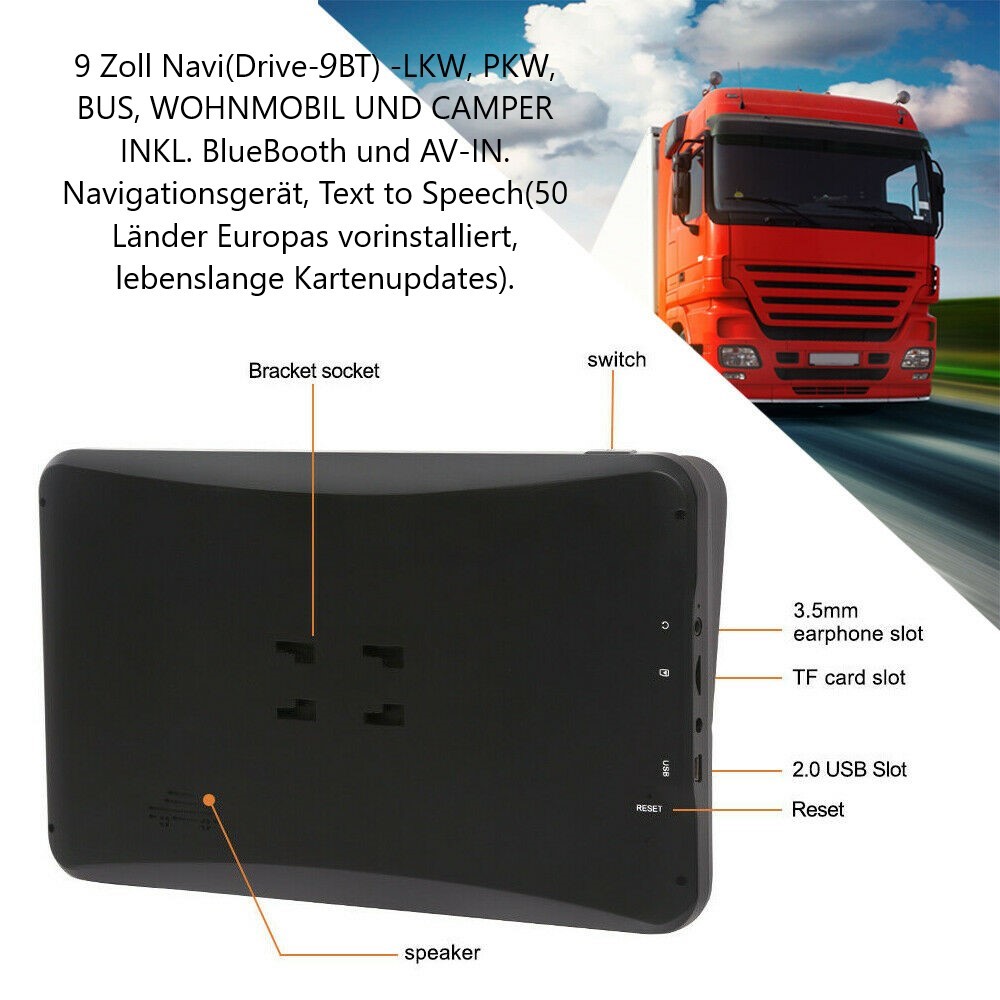 9 Zoll Navigationssystem GPS Navi mit TMC Verkehrsfunkempfänger LKW, PKW, WOMO.
