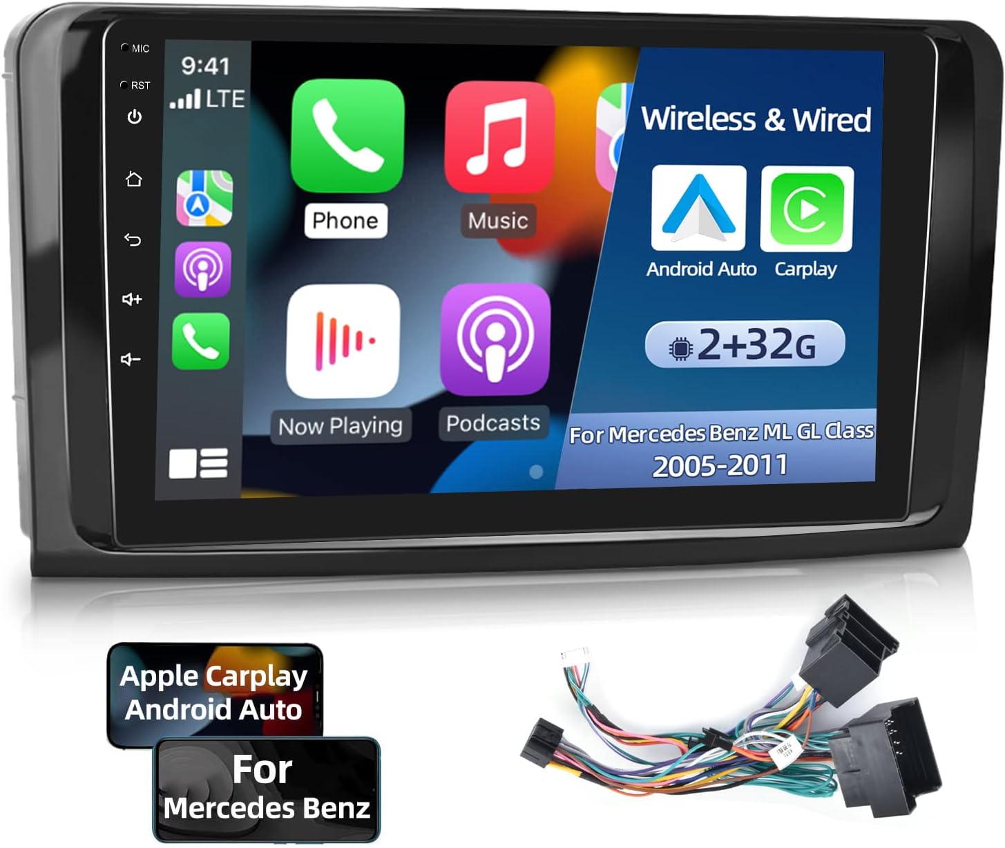 für Mercedes Benz W164 GL320 ML350 X164 9 zoll Android 13.0 Autoradio GPS NAVIGATION  8GB  RAM 128GB ROM Wireless CARPLAY Octa-Core