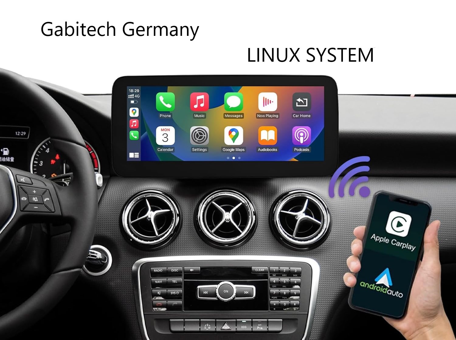 Drahtlos Carplay und Android Auto Für MERCEDES BENZ A-W176, CLA-C117, GLA- X156 NTG 4.5.  10.3" Touchscreen Display. Linux System
