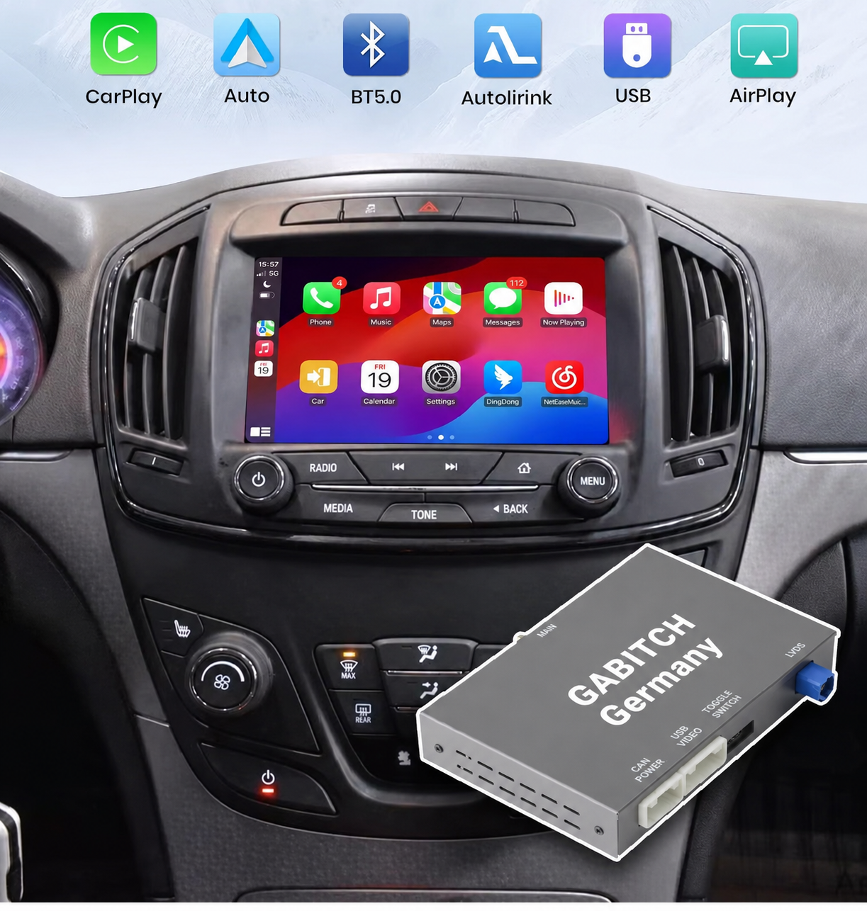 Drahtlos CarPlay und Auto Android Decoder Box Einbau für Opel Insignia Astra Buick Regal, Cadillac, Chevrolet mit 8'' Touchscreen inkl. Material