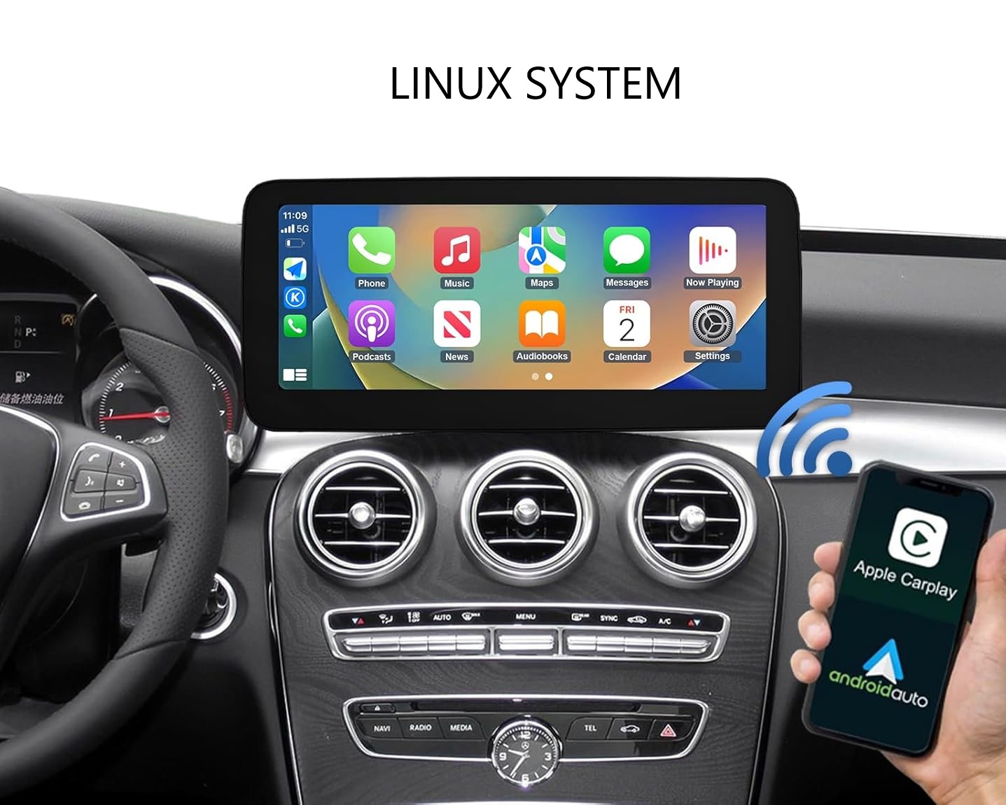 Drahtlos Carplay und Android Auto Für MERCEDES BENZ C W205, GLC X253, V W447, V W639, X. 12.3" Touchscreen Display. Linux System