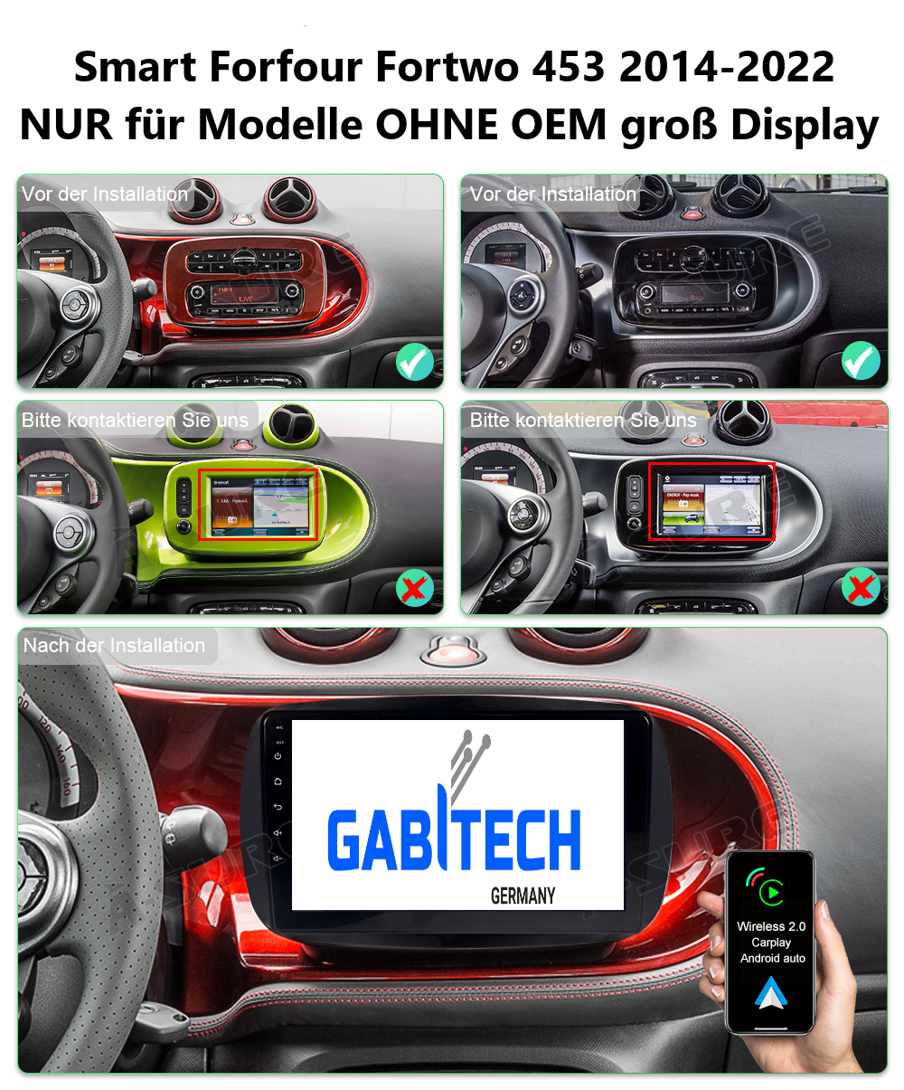 9 zoll android 13 Autoradio GPS Navi Wifi für Mercedes Smart Fortwo 2014-2022 32GB ROM  2GB RAM Carplay RDS Bluetooth