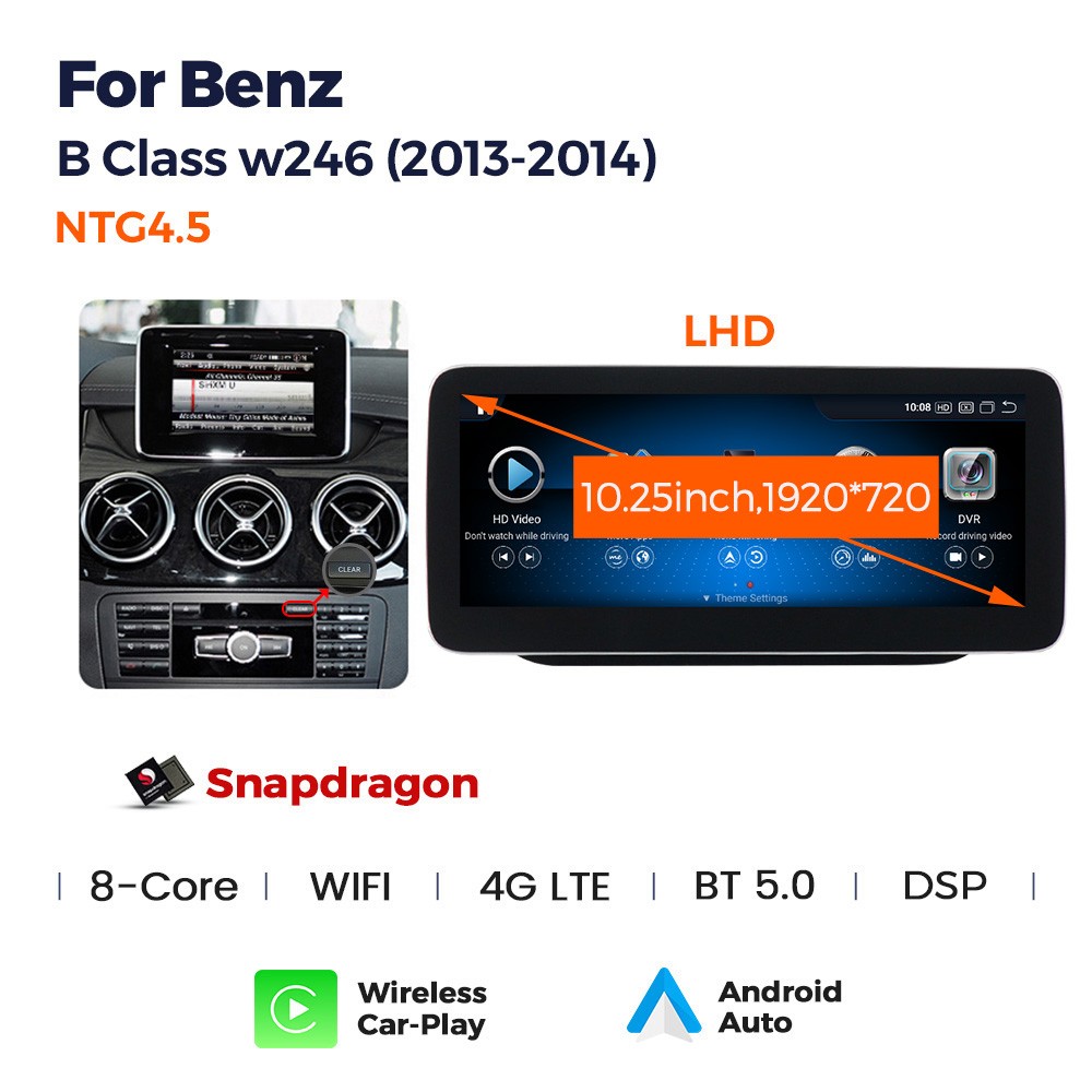 Mercedes B Klasse W242 W246 2013 - 2015 NTG 4.5. 10.3" Qualcomm Android 14 Autoradio GPS Navi Drahtlos Carplay und Android Auto.