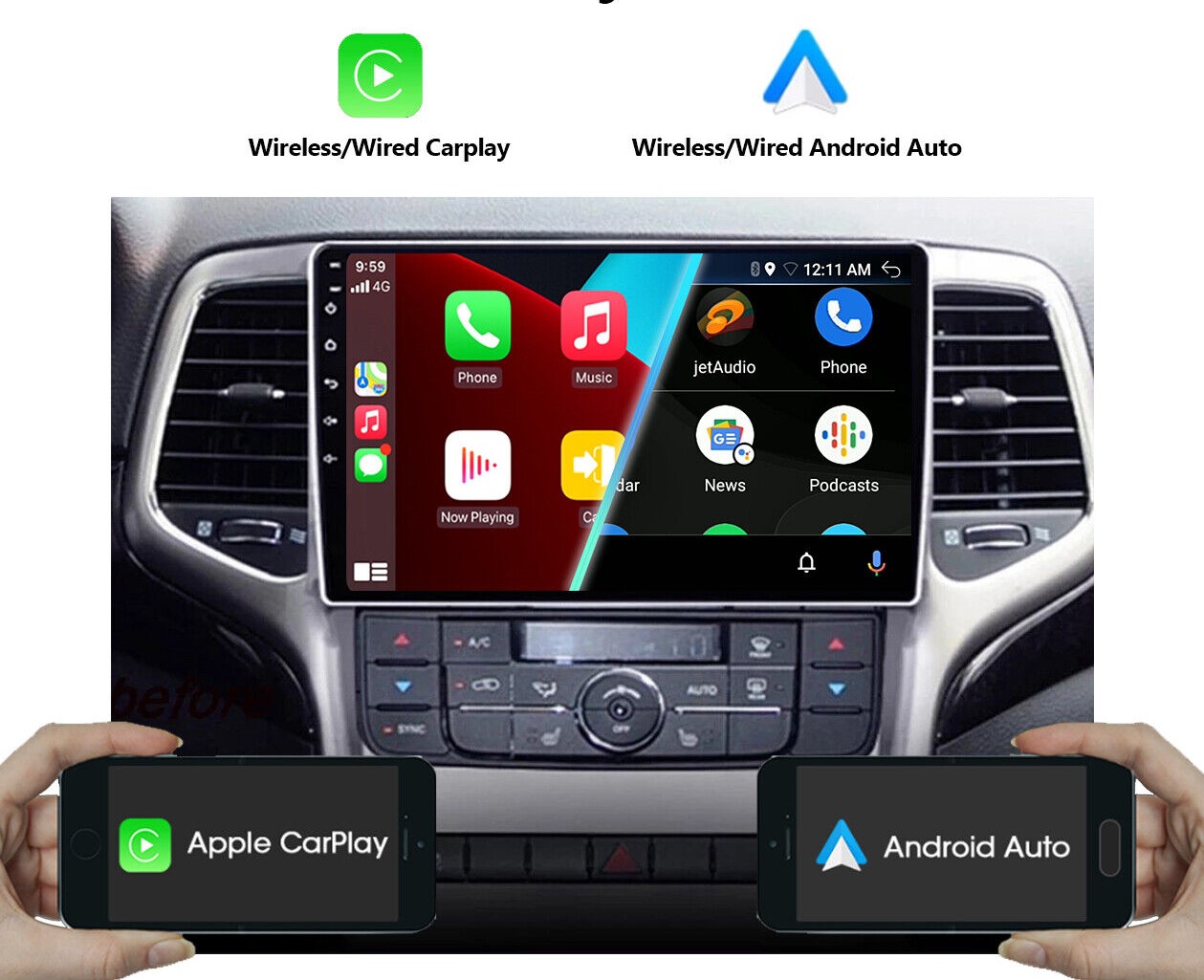 Jeep Grand Cherokee 2008-2013 Android 13 Autoradio 9" Touchscreen Bluetooth GPS Navi BT FM 16GB ROM