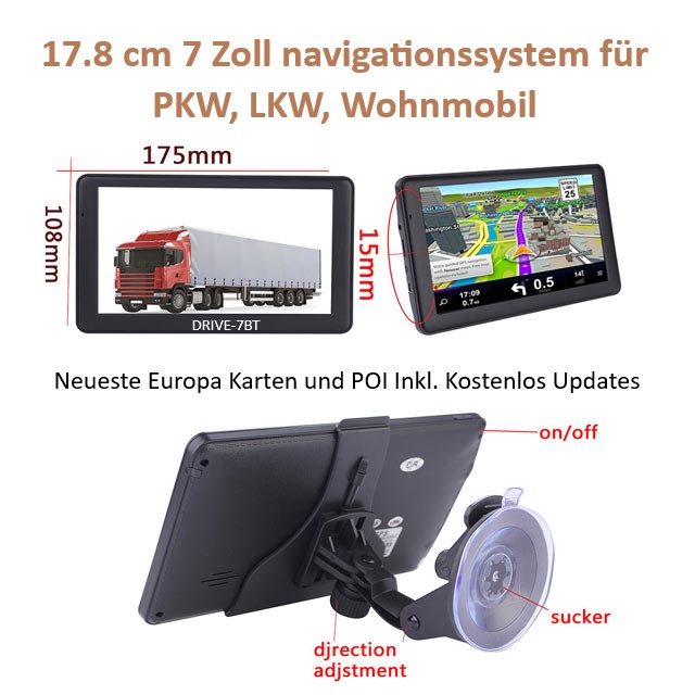7  Zoll Navigationssystem GPS Navi  Für LKW, PKW,  WOMO. INKL Rückfahrkamera  