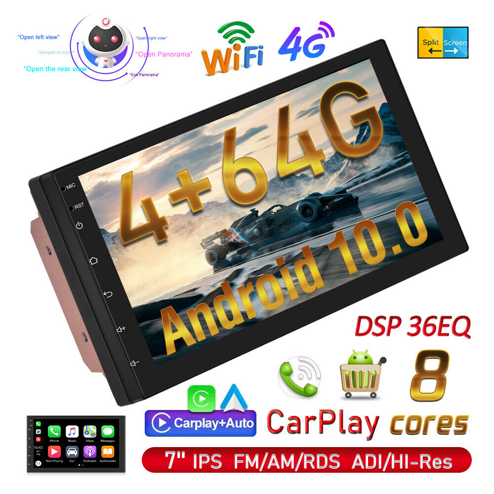 2DIN universal 7" Android 10 Autoradio GPS Navigation CarPlay 4G BT DSP RDS 64GB