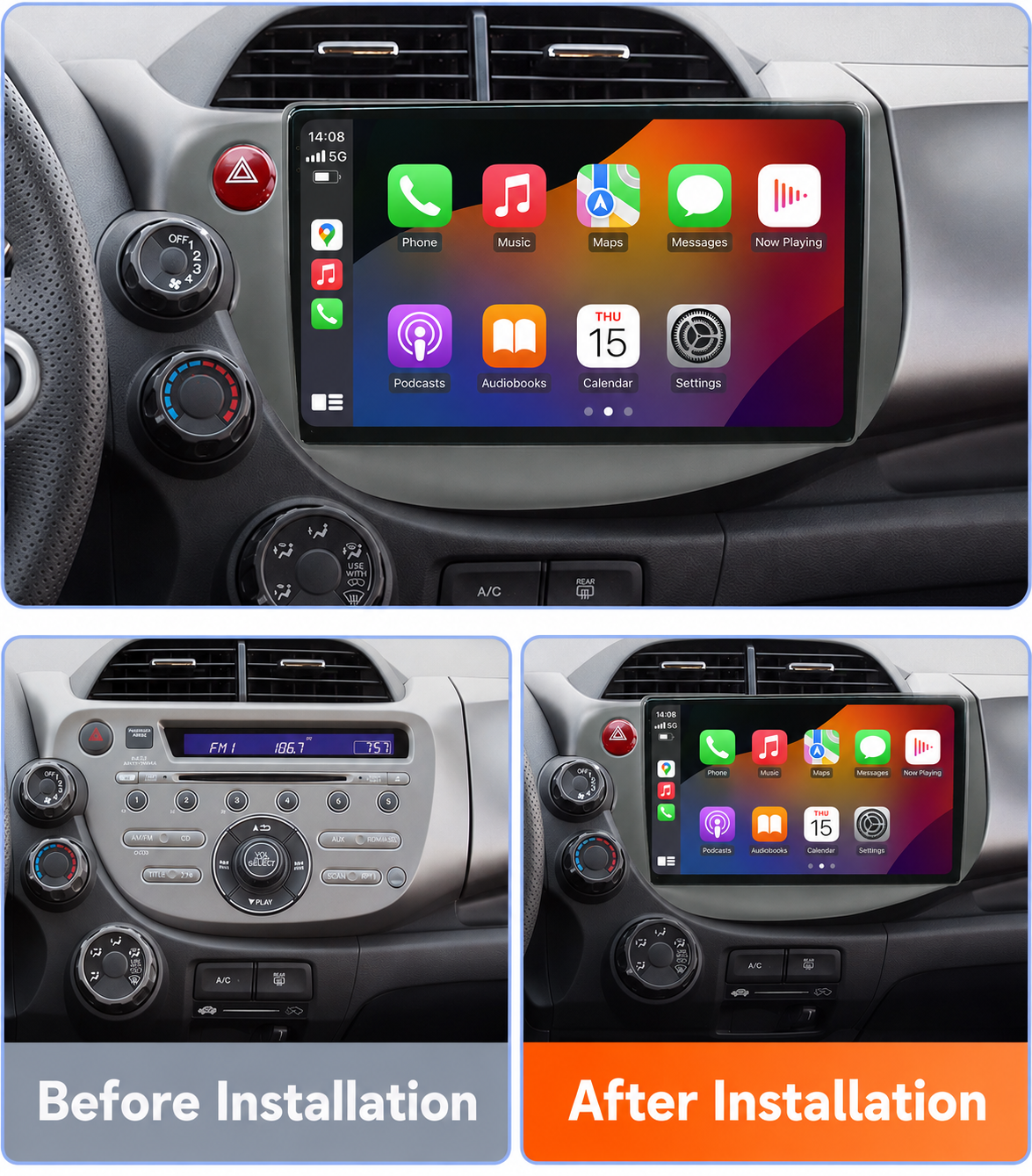 10 Zoll Android 15 Autoradio für Honda Fit Jazz 2007-2015 Octa-Core 4GB 64GB GPS Navigation