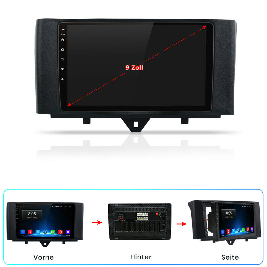 Autoradio Android 13 Con CarPlay Wireless Per Smart Fortwo 451 2005-2010 - Schermo 9", 4+64GB, Telecamera Posteriore