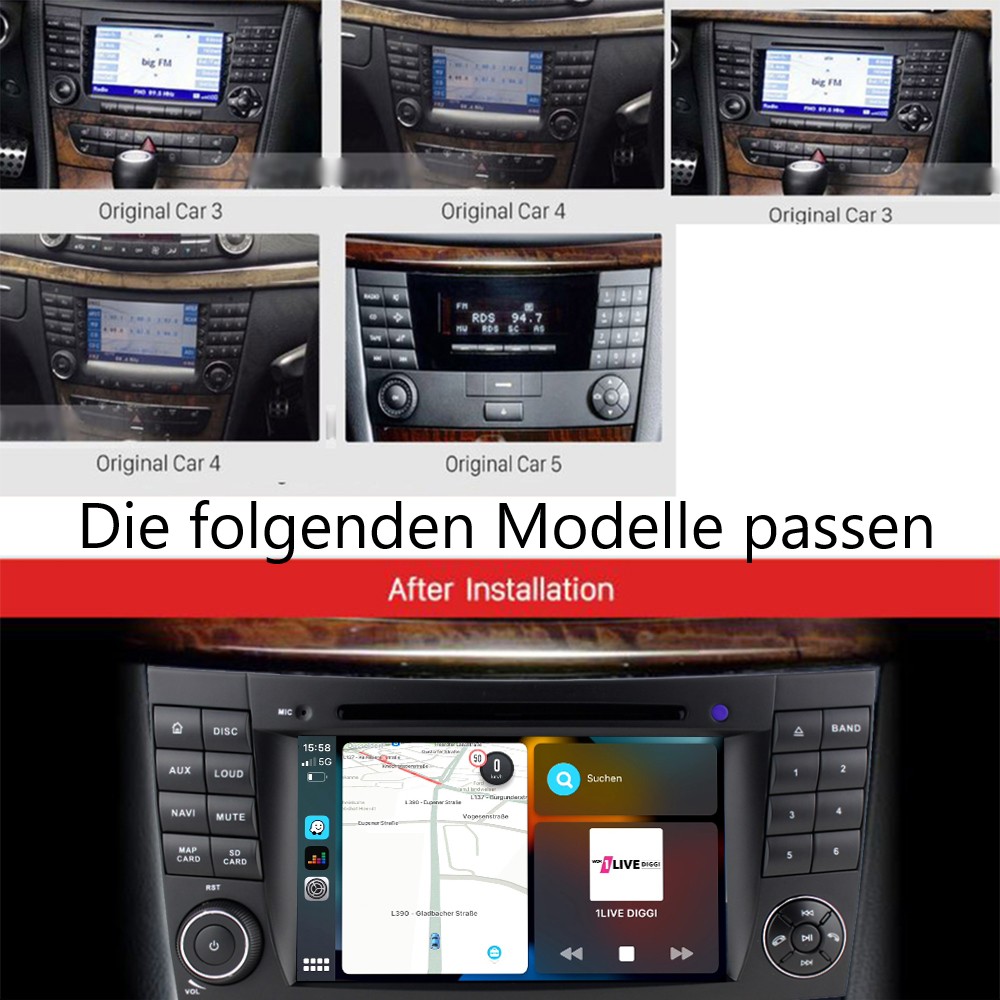 Für Mercedes Benz W211 CLS CLK G W219 W463 Drahtlos CARPLAY/ANDROID AUTO " Android 15 Autoradio GPS NAVI Octa-Core CPU