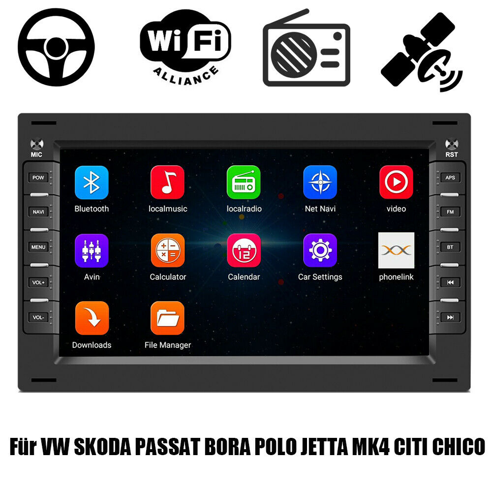 Android Autoradio GPS Navi Wifi für VW SKODA PASSAT BORA POLO SHARAN JETTA LUPO T5 MULTIVANT Ibiza Leon SKODA PEUGEOT FORD GALAXY