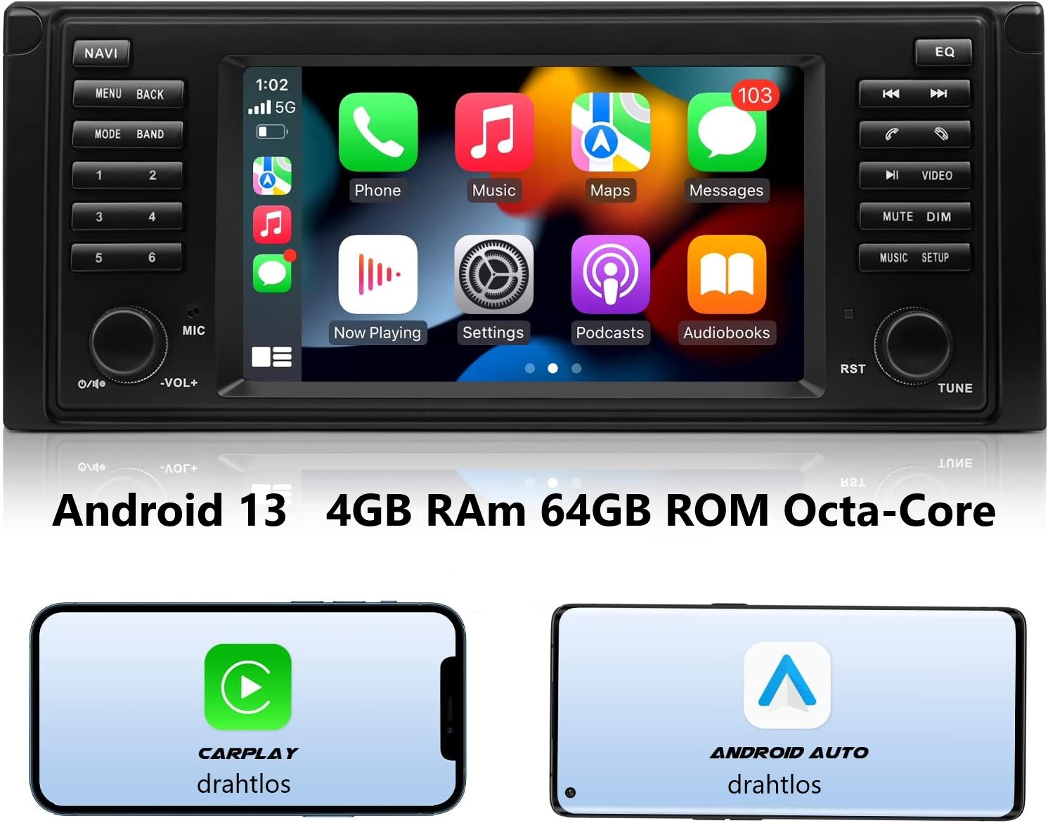 für BMW 5 Serie E39 E53 X5/M5 2002-2007 zoll Android 13 Autoradio GPS Navi wireless Carplay RDS 4GB RAM 64GB ROM Bluetooth 5.0 Octa-Core