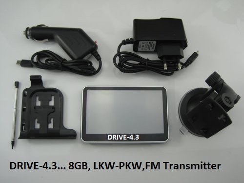 4.3 Zoll Navigationssystem GPS DRIVE-4.3 mit TMC Verkehrsfunkempfänger LKW, PKW, WOMO, BUS 