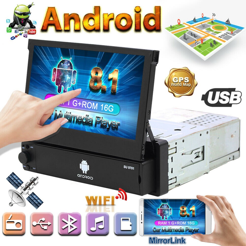 1 Din  Android  Autoradio mit 7 '' Touchscreen im Dash GPS Navigationskopf 1Din Bluetooth Video Player Abnehmbare Frontplatte/AUX/SWC/WiFi/USB/FM Radio/Bildschirmspiegel