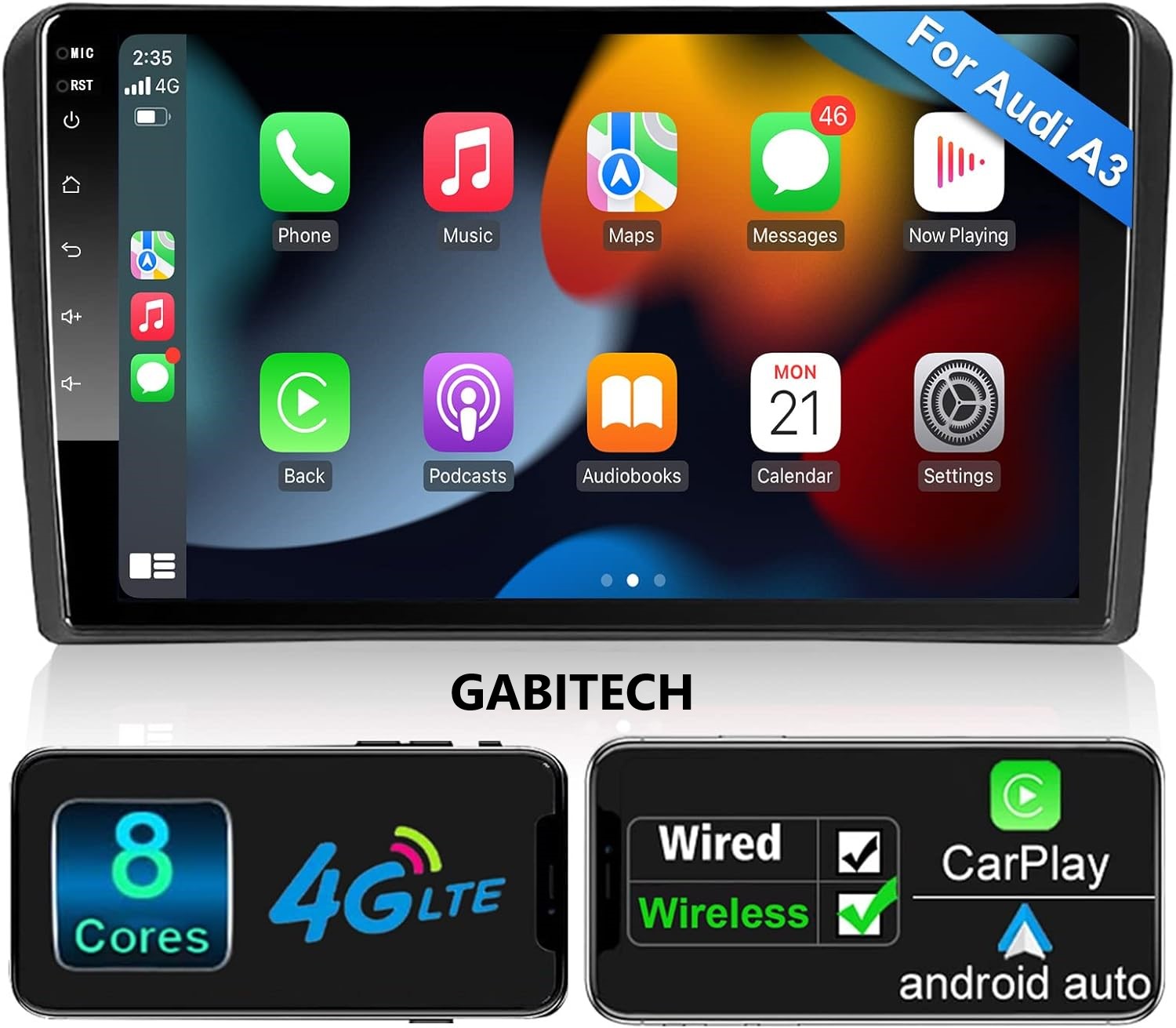 Für AUDI A3 2003-2013  9 Zoll  Android 15 Autoradio GPS Navi  128GB ROM  8GB RAM  BT FM RDS Drahtlos Carplay und Andoid Auto. Octa-Core